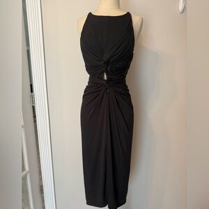 Elegant Black Twist-Front Midi Dress